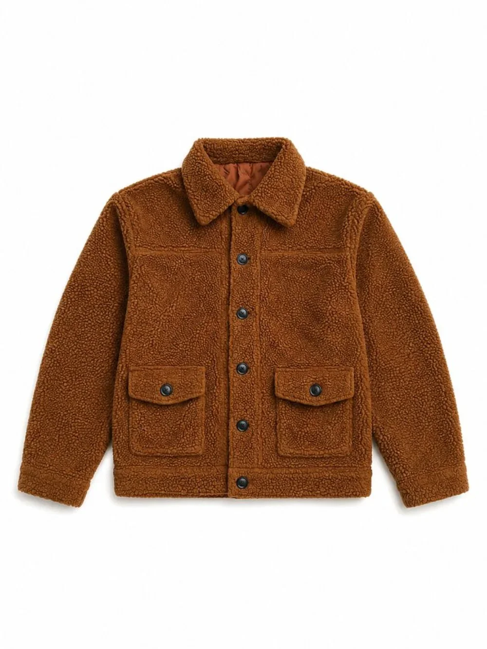 Men’s Brown Sherpa Shearling-Style Button-Front Jacket, S